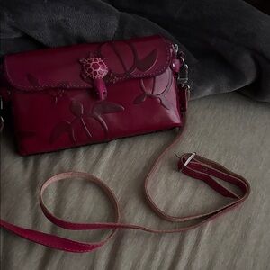 Artisan Maroon Crossbody Bag with Turtle Accent